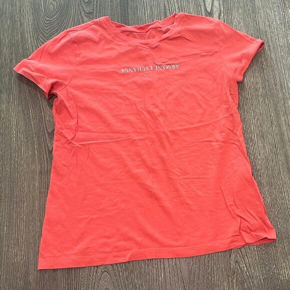 Armani Exchange Short Sleeve Top Logo Print Crewneck Cotton Pullover Pink Size M - Picture 1 of 6